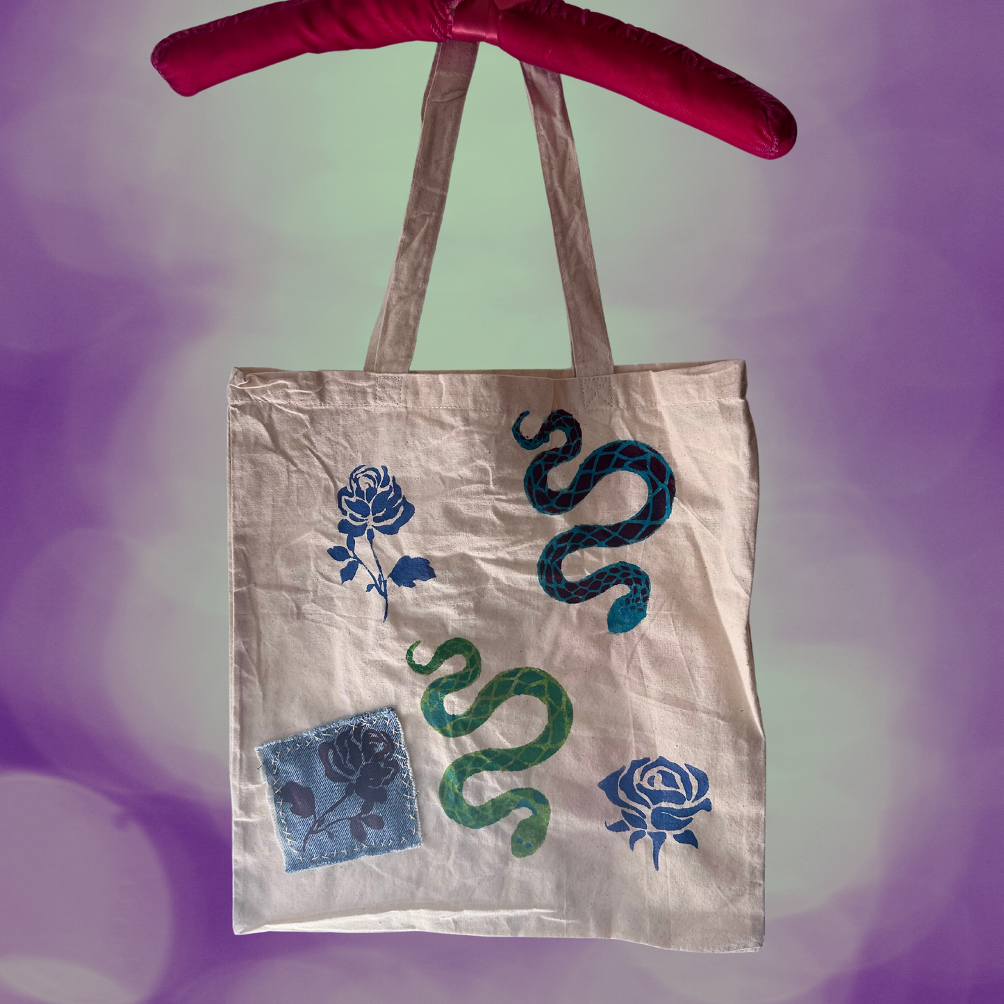 Snake and Rose Patch Tote