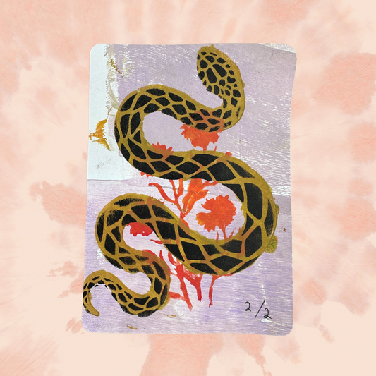 Gold Snake and Flowers